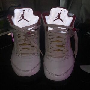 Air Jordan 5  White and Red Sneakers